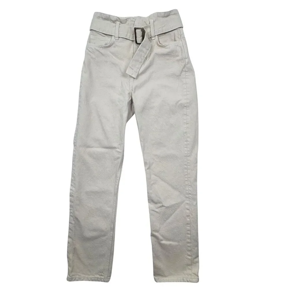 Reformation Jeans Womens 25 Bone Organic Cynthia Belted High Rise Straight Leg